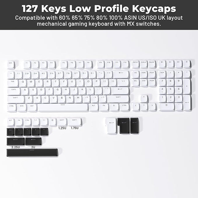 XVX Low Profile White Keycaps, Shine Through Keycap Set, Double Shot PBT Key caps, Bow Keyboard Keycaps Compatibility for 60% 75% 80% 85% 100% MX Switches Mechanical Keyboard