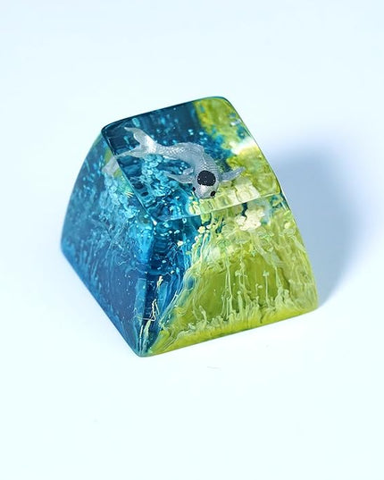 Kohaku Koi Fish Artisan Keycap Navy Blue Ocean Coral Reef R1 SA Profile Custom Keycaps 1U ESC Handmade Gaming Resin Key Cap Cherry MX Switch Compatible Mechanical Keyboard Koi Lover Gift