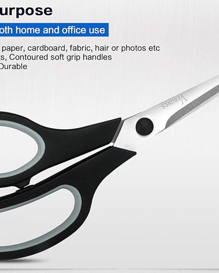 Scissors, VERONES 8 Inch Soft Comfort-Grip Handles & Stainless Steel Sharp Blades Perfect for Cutting Paper, Fabric Photos, & More, 15-Pack