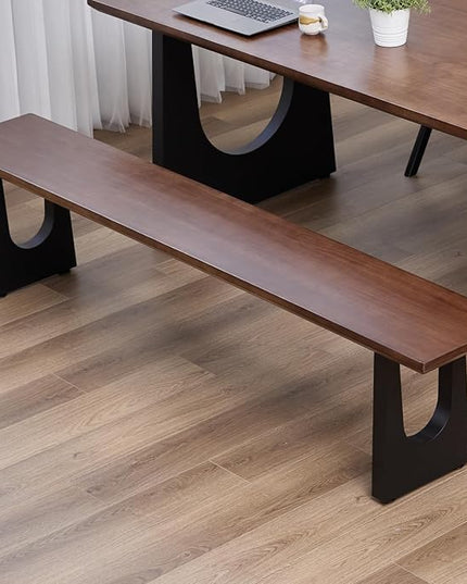 Walnut Color Long Bench Solid Wood Top Metal Legs U-Shaped Design Durable Sturdy Dining Bench Ideal for Office Home Restaurant Patio Multiple (Bench, 78.74in)