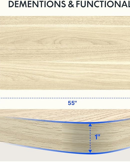 FLEXISPOT EN1 One-Piece Standing Desk with 1-Inch Thick Seamless Desktop, 55"x28" Electric Height Adjustable Desk for Home Office, Multi-Monitor Setups & Easy Assembly, White Wood Grain