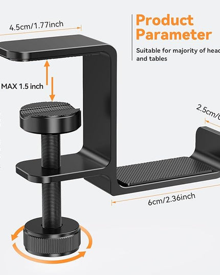 Yocice Headphone Hanger Holder Stand-Under Desk Headphone Hanger， Headset Hook Holder Space-Saving Aluminum Stand with Universal Fit for Gaming PC Accessories (Black-1PCS)