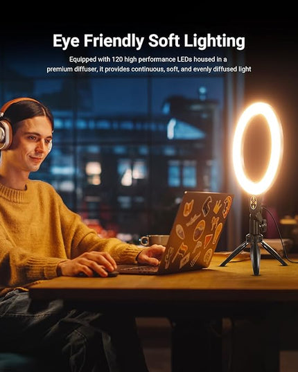 NEEWER Entry Level Version 10.5" Desk Ring Light w Tripod Stand/Phone Holder Compatible with iPhone, Timer/Remote, 10W CRI85+ LED Lighting for Selfie Makeup Streaming Recording Video Conference, N25