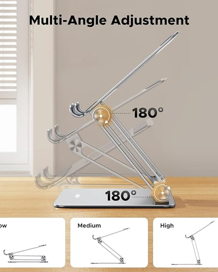 UGREEN Tablet Stand Holder for Desk Dual Rod Support Aluminum Tablet Holder Adjustable Multi-Angle Home Office Accessories Compatible with iPad Pro 13 12 11 10.5 Air Mini 5 4 3 2 Phone E-Reader Silver