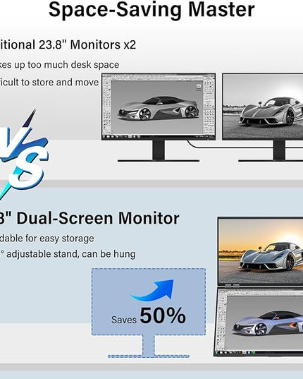 InnoView 23.8" FHD Dual Portable Monitor 1920x1080P 100% sRGB - Foldable & Stackable Design with 315° Screen Adjustment & 180° Stand | USB-C/HDMI, Dual Monitor for Laptop, Mac, Windows