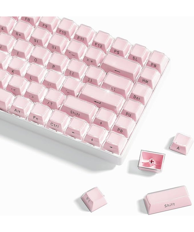Womier Jelly Keycaps-Crystal Cute Keycaps Pink 60 65 75 100 Percent, Side Printed Elegant Key caps Custom113 Keys, OEM Profile for 61/68/84/87/98/100 Cherry Gateron MX Mechanical, Pink