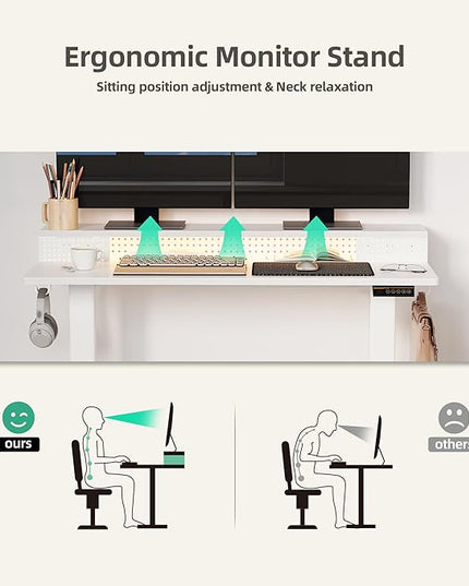 Claiks Electric Standing Desk with Shelf, 55 Inch Height Adjustable Standing Desk with LED Lights & Monitor Stand, White Frame/White Top