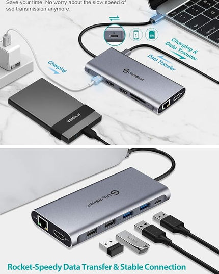UtechSmart USB C Hub, 3 HDMI Docking Station Triple Display 12 in 1 USB C Laptop Adapter with 4K HDMI PD3.0 SD TF Card Reader Gigabit Ethernet for MacBook Pro/Air/M1/M2 & Windows