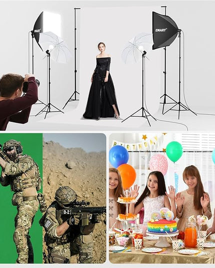 EMART 8.5 x 10 ft Backdrop Support System, Professional Photography Lighting Kit with 10*12ft Backdrop*3, 5500K 50W LED, Reflector, Umbrellas&Softbox Lighting Kit for Studio, Portrait, Video Shooting