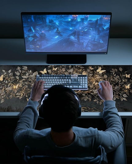 Large Mouse Pad Gaming Mousepad 31.5 x 11.8 Inch Keyboard Desktop Mat Diatomite XL Mouse Pad for Home and Office Desk Accessories with Golden Tree Butterfly Glow Artwork Diatomite