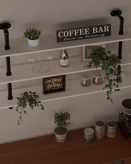 Floating Bookshel Industrial Pipe Shelving Pipe Shelves Rustic White Wall Shelves 36 Inch Farmhouse Book Shelves for Kitchen Bar,Bathroom Wall Mounted