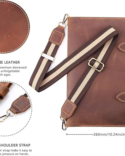 Robrasim Handmade Leather Sketchbook Cover, Artist Sketch Pad Holder for 9"X12" Top Spiral Bound Sketchbook, Drawing Book Pencil Case, Journal Portfolio with Shoulder Strap, Artist Gifts,Brown