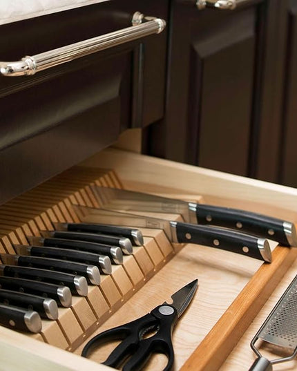 Rev-A-Shelf Dual Row Trim To Fit Knife Block Drawer Organizer with Storage Holder for Kitchen Utensils, 55 Slot Cutlery Tray, Wood, 4WDKB-1