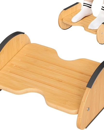 Amazer Bamboo Foot Rest for Under Desk at Work, 2-in-1 Reversible Rocking Footrest Adjustable Foot Stool, Ergonomic Footrest for Under Gaming Desk, Feet Support Leg Footstools for Home Office
