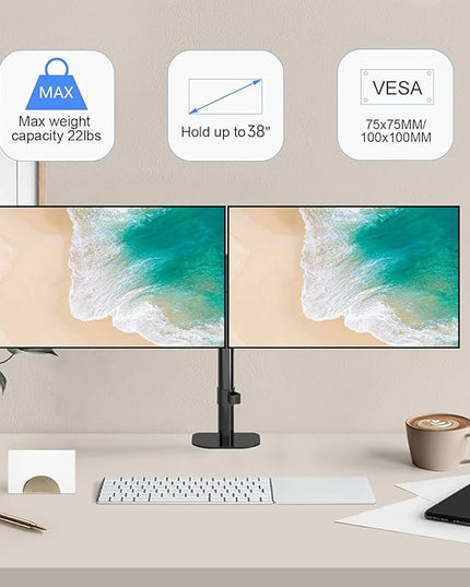 Pholiten Dual Monitor Stand,Heavy Duty Adjustable Monitor Desk Mount for 2 Screens up to 38Inches,Dual Monitor Arm with Height Adjustable Tilt Swive Rotate,Holds up to 22 lbs