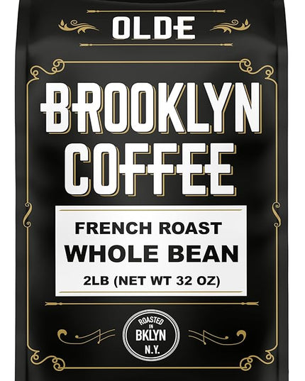 BROOKLYN COFFEE Whole Bean, French Dark Roast (2lb) Silky Smooth, Bold, Balanced - Fresh Bulk Coffee Beans Roasted Weekly in NYC