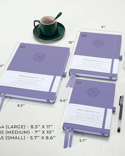 Smart Planner Pro – Large 11 x 8.5 inches (A4) – Undated Agenda Daily Planner – Tested & Proven to Achieve Goals & Increase Productivity, Time Management & Happiness with Weekly, Monthly, Gratitude Sections, Back Pocket (Lavender)