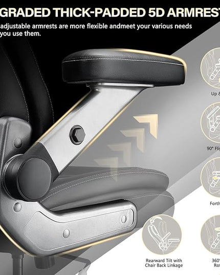 600LBS Large Heavy Duty Office Chair with 5D Flip Arms,Comfy Big and Tall Executive Office Desk Chair with Pocket Spring Cushion,High Back Computer Chair with Lumbar Support,Dual Rubber Wheel