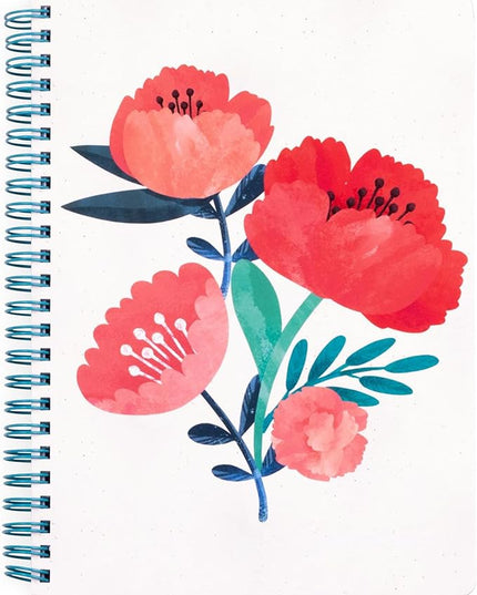 Steel Mill & Co Cute Mini Spiral Notebook, 8.25" x 6.25" Journal with Durable Hardcover and 160 Lined Pages (Poppy Boquet)