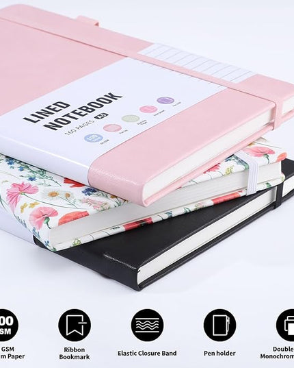 80 Sheets Lined Journal Notebook, 5.7" X 8.3" Writing & Journaling Hardcover Executive Notebooks for Student Worker Women Men Notepads Journals for Writing Travel & Organization, Black