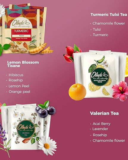 Olinda Healing Flowers & Roots Gift Box Natural Caffeine Free Tea Herbal Tea Bags Healthy Beauty Tea Wellness Stress Relief Tea Sampler Gift Set Premium 9 Vareity Individually Wrapped 45 Tea Bags 1 Tea Gift Box for Women