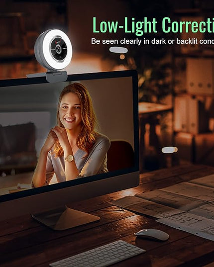 Angetube Streaming Webcam with Microphone: 1080P 60FPS USB Web Cam with Ring Light and Remote Control - HD Web Camera with 5X Digital Zoom Built in Privacy Cover,for PC|Computer|Laptop|Mac|Desktop
