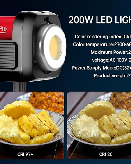 GVM Great Video Maker 200W Video Light Kit, LED Video Light Studio, Bluetooth Mesh Network/DMX Control, 45400lux/1m Continuous Lighting, 12 Lighting Effects, 2700K-6800K