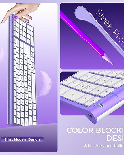 iClever BK10 Bluetooth Keyboard Quiet Typing Multi-Device USB-C Rechargeable – Slim Wireless Keyboard for Mac Windows iPad Office
