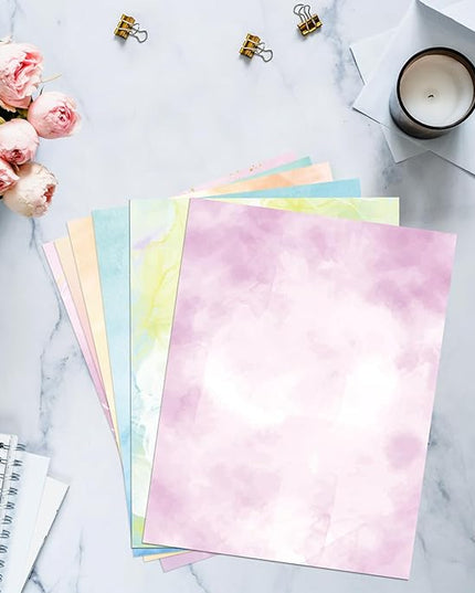 Tlenpo Decorative Watercolor Stationery Paper, 100 gsm Printer Paper 8.5 x 11In, Double-Sided for Business or Personal Use, Scrapbook, Printer Friendly for Invitations (120)