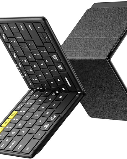 Samsers Full-Size Foldable Bluetooth Keyboard, KF08S Wireless Folding Keyboards with PU Leather Cover, Portable Travel for iPhone iPad Smartphone Tablet Laptop, Android Windows Mac OS, Black