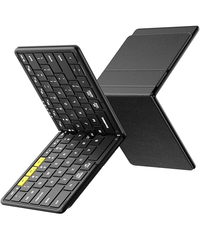 Samsers Full-Size Foldable Bluetooth Keyboard, KF08S Wireless Folding Keyboards with PU Leather Cover, Portable Travel for iPhone iPad Smartphone Tablet Laptop, Android Windows Mac OS, Black