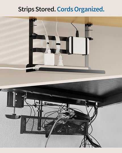 YECAYE Under Desk Cable Management Tray, All-Metal Clamp-Mount Cable Management Organizer Tray, Computer Cord Organizer Rack, Standing Desk Wire Organization for Office and Home, Black