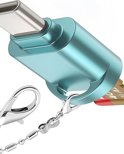 USB C Micro SD Card Reader for Android Phone, Camera, Laptop with Keychain, Mini Metal Type-C Card Reader (Bule)