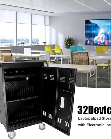 Laptop and Tablet Storage Cart,with Combination Lock Mobile Charging Cabinet for Up to 30 Unit,with Charging Port Screen Size Up to 16.3",Charging Cart for Tablets,Laptops,Suitable for School,Business