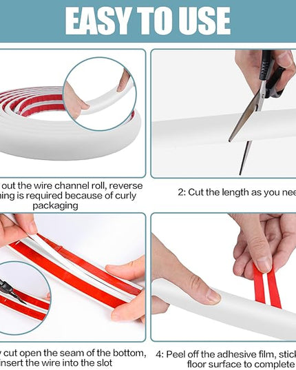 Floor Cord Cover Self Adhesive Cord Hider,10FT Cable Management, Extension Strip Protector for Wires, Prevent Cable Trips for Offices, Gyms, Exhibitions Cavity:0.47"(W) x 0.35"(H) White