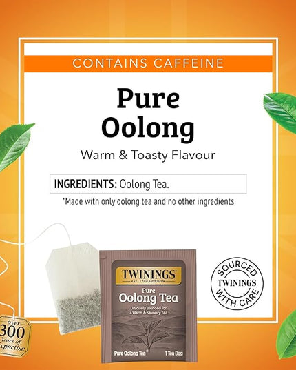 Twinings Pure Oolong Tea Individually Wrapped Bags, 20 Count (Pack of 6), Warm, Nutty Flavour & Golden Colour, Caffeinated, Enjoy Hot or Iced, 120 Teabags