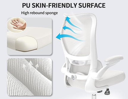 TRALT Ergonomic Office Chair - Desk Chair with Wave High Back Adjustable Lumbar Support Computer Chair - Gaming Chairs Mesh Backrest and PU Leather Seat for Home Reading Chairs to Adults(White)