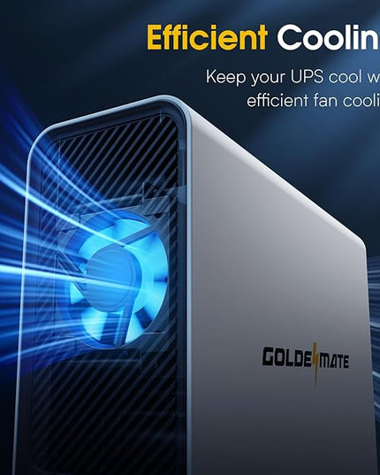 GOLDENMATE 1000VA/800W Lithium UPS Battery Backup and Surge Protector, Backup Battery Power Supply with LiFePO4 Batteries(230.4 Wh), Sinewave UPS System, 10 Years Lifespan, 8 Outlets, LCD Display