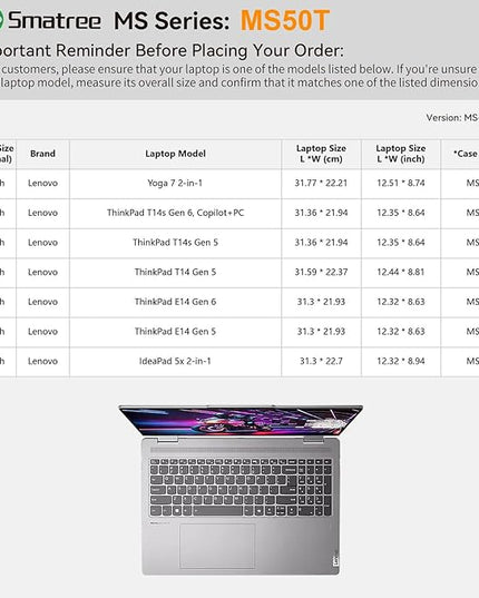 Smatree MS50T Hard EVA Protective Sleeve Case with Stand Compatible for 14 inch Lenovo IdeaPad 5X 2-in-1, for ThinkPad T14s/T14 Gen 6/5, for ThinkPad E14 Gen 5/6, for Lenovo Yoga 7 2-in-1 Sleeve