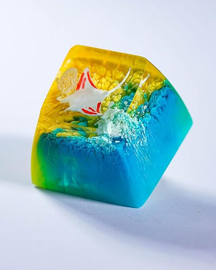 Manta Ray Artisan Keycap Yellow Blue Ocean R1 SA Profile Custom Sea Creatures Keycaps 1U ESC Handmade Gaming Resin Key Cap Cherry MX Switch Compatible Mechanical Keyboard Manta Ray Lover Gift