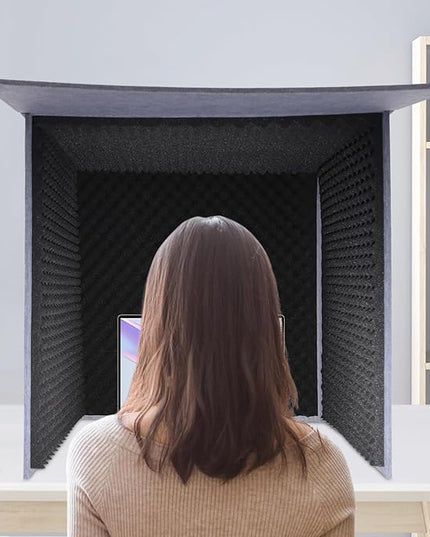 Desktop Soundproof Cover, Portable Vocal Recording Booth Isolation Booth Small Music Recording Studio Vocal Sound Absorbing Shield Sound Proof Foam Panels for Offices,Home,Recording Studios (Black)