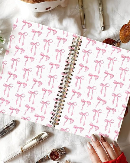 Cute Pink Diary Journal for Teen Girls & Women, Cute School Supplies - Cute Preppy Bow Stuff Birthday Gifts for Women Girls, Coquette Stuff Pink Bow Bible Hardcover Spiral Notebook 5.5x8.3