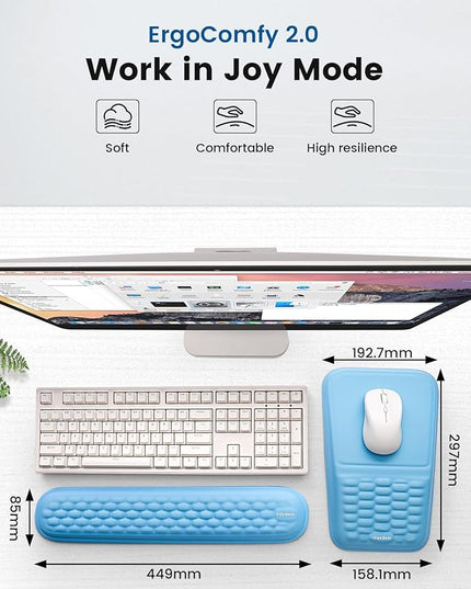 Vaydeer Wrist Rest for Computer Keyboard & Mouse Pad Set – Gray, Ergonomic Memory Foam Wrist Support, Non-Slip Keyboard Wrist Rest & Soft Mouse Pad for Typing Comfort & Wrist Pain Relief