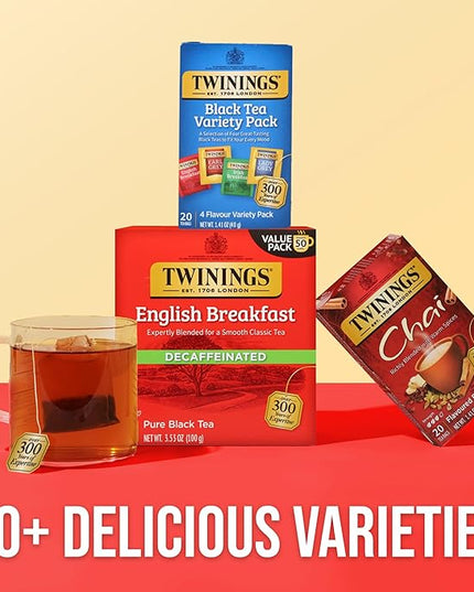 Twinings Variety Pack Black Tea Bags, 20 Count (Pack of 1), Includes English Breakfast, Earl Grey, Irish Breakfast, and Lady Grey, Caffeinated, Enjoy Hot or Iced, 20 Teabags