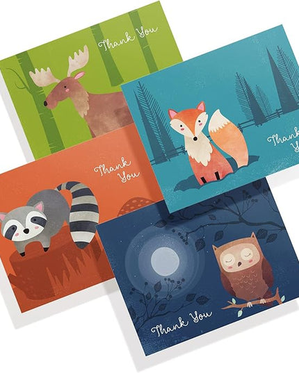 Twigs Paper Thank You Card Set - 12 Assorted Greeting Cards For All Occasions - Thank You Cards with Envelopes - Appreciation Cards - Eco Friendly - Made In USA - 5.5 x 4.25 Inch - Woodland Animals