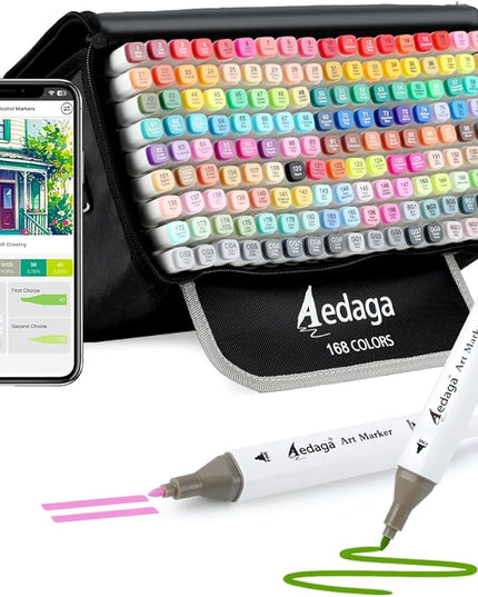 168 Colors Alcohol Markers with Free App, Dual Tip Art Markers with Kickstand Case for Artists Adults, Alcohol Based Marker for Coloring Painting Sketching and Drawing, Great Gift