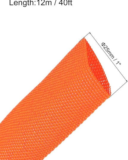 MECCANIXITY Braided Cable Sleeves Heat Shrinkable Fabric Sleeving, 1" 40ft Orange 2:1 Ratio Heat Shrinkable Cord Protector for Harness Cable, Network Cable Protection, Cable Management