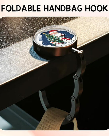 YAZMEEN Christmas Foldable Purse Hook for Table, Santa Snowman, Women's Handbag Hanger Holder, Portable Purse Table Hanger, Christmas Decor Gifts, Funny Desk Hook Gifts for Mom Wife Sister Friend