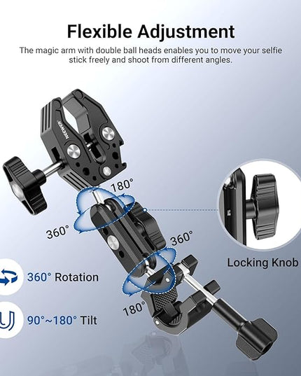 NEEWER Motorcycle Mount Accessories Kit Compatible with GoPro Insta360 DJI, Bike Tail Handlebar Invisible Selfie Stick Double Clamp Holder with Action Camera Adapter for POV Video Recording, GP-30