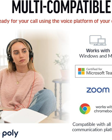 Poly Blackwire 8225 Premium Wired Headset (Plantronics) – Active Noise Canceling – Hi-fi Stereo - Connect to PC/Mac - Certified for Microsoft Teams - Amazon Exclusive